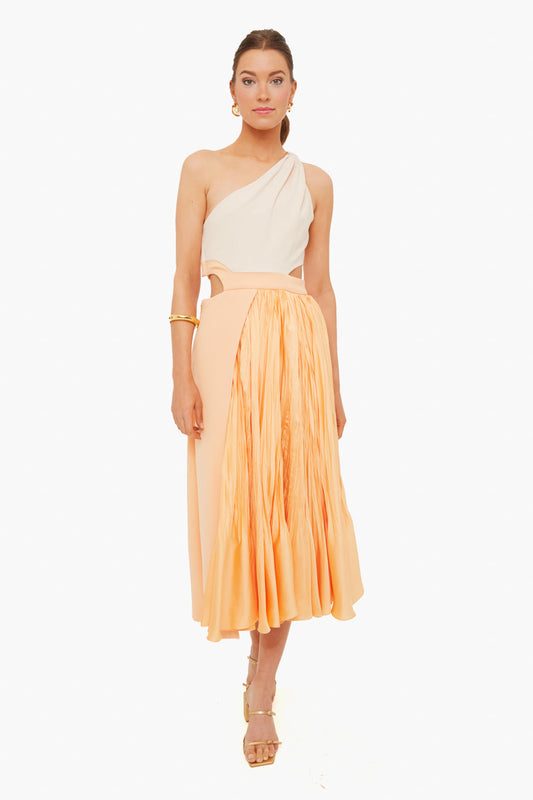 Almond Melon Angel One Shoulder Midi Dress