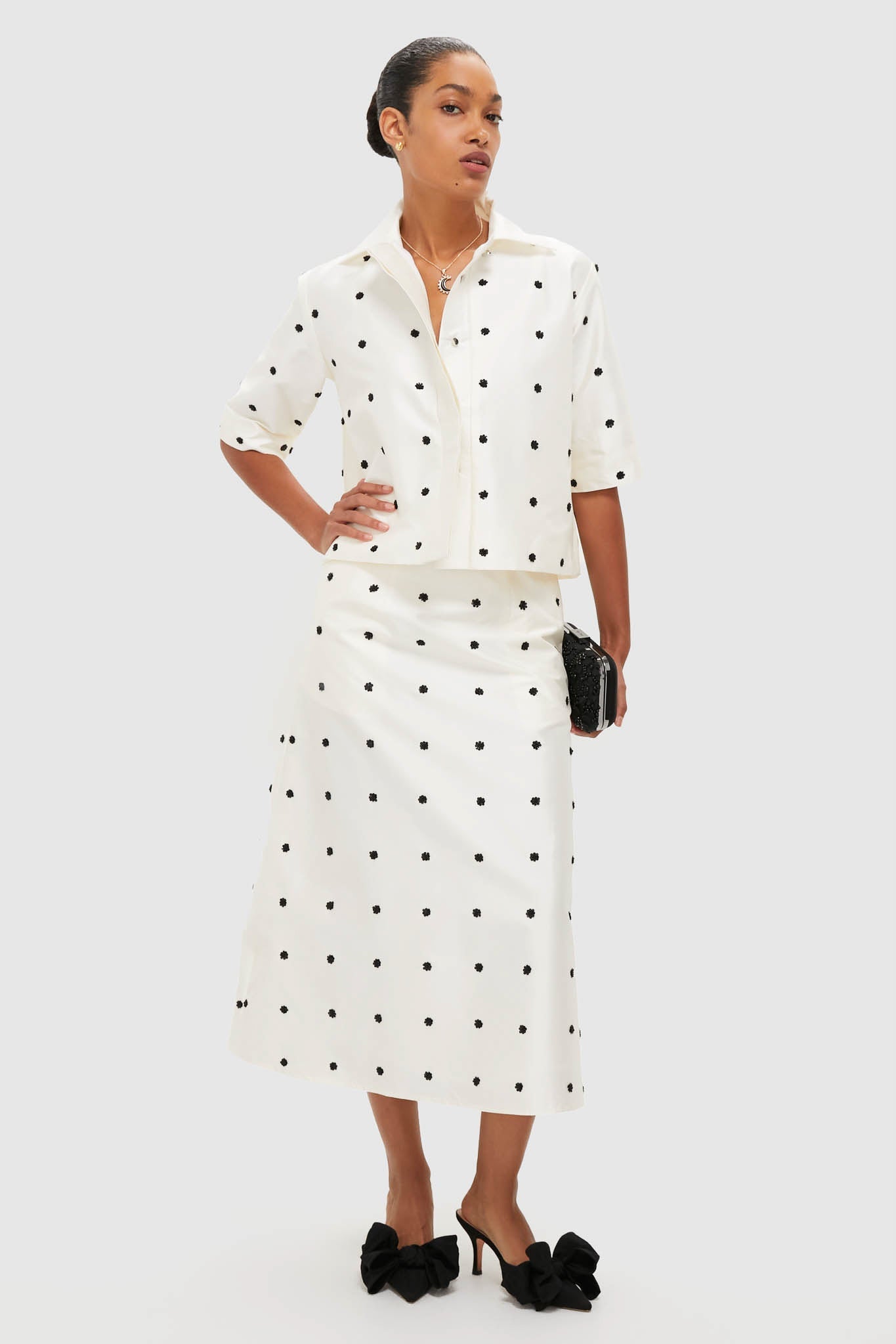 Ivory Polka Dot Daphne Midi Skirt
