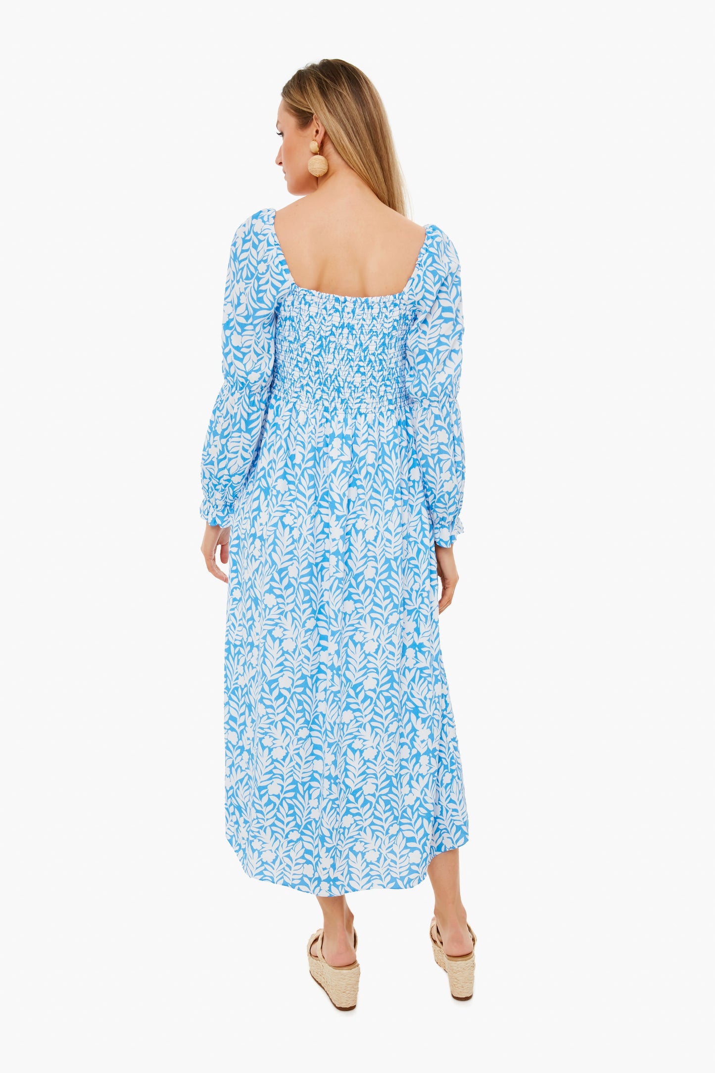 Floral Vine Print Square Neck Dress