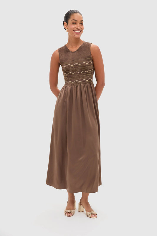 Regio Brown Silk Gioia Midi Dress