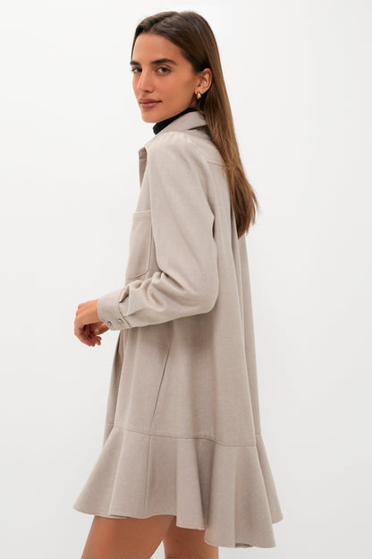 Taupe Brushed Wool Callahan Shirt Dress