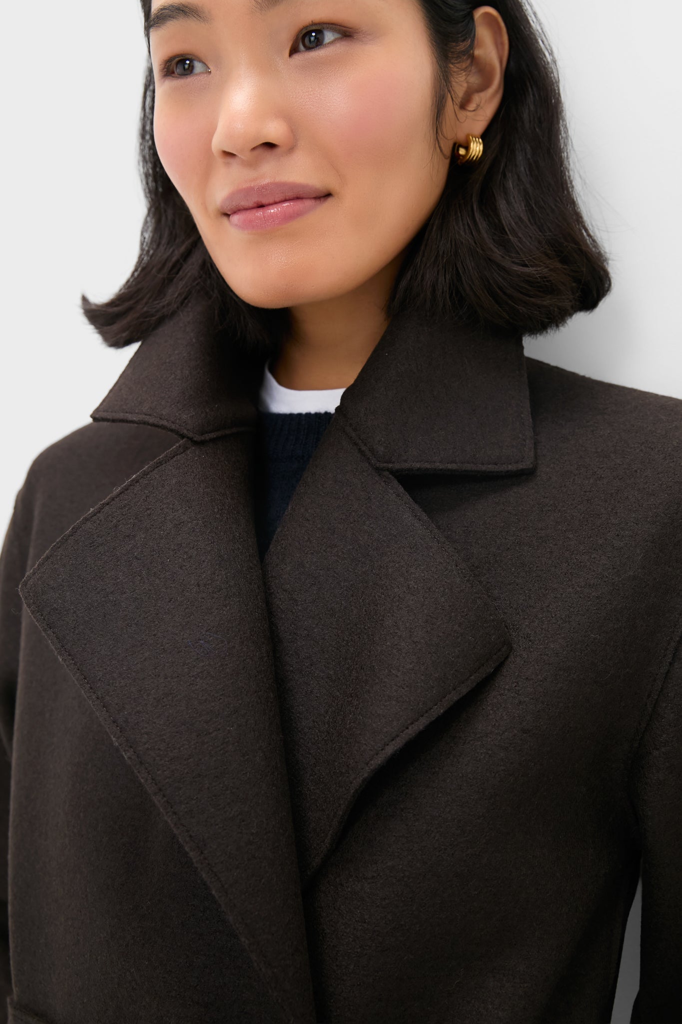 Dark Brown Belted Clutch Pressed Wool Coat