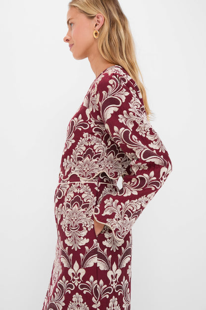 Blush Pink and Burgundy Bicolor Jacquard Waves Long Sleeve Top