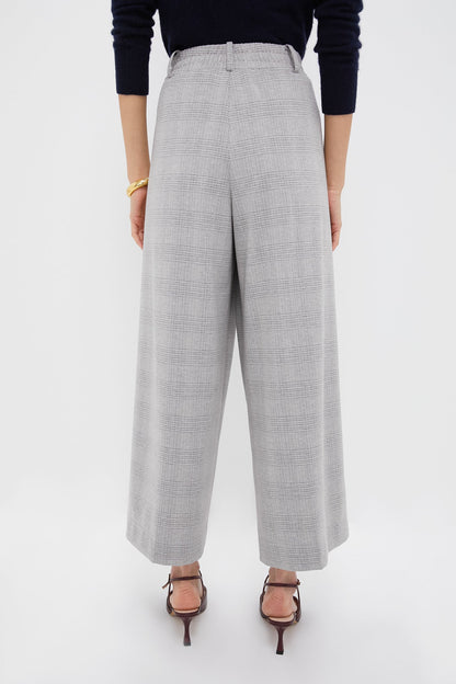 Gray Plaid Cropped Flare Carlton Pants