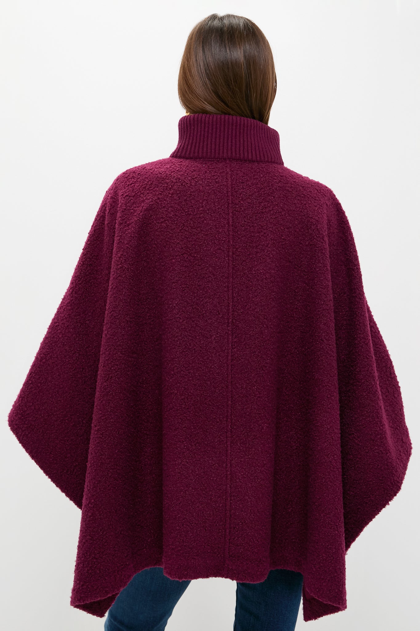 Oxblood Boucle High-Neck Poncho