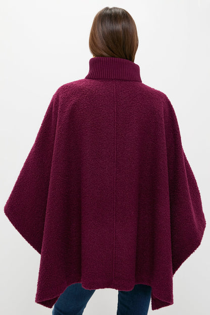 Oxblood Boucle High-Neck Poncho