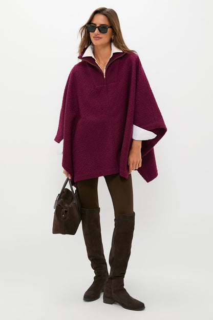 Oxblood Boucle High-Neck Poncho
