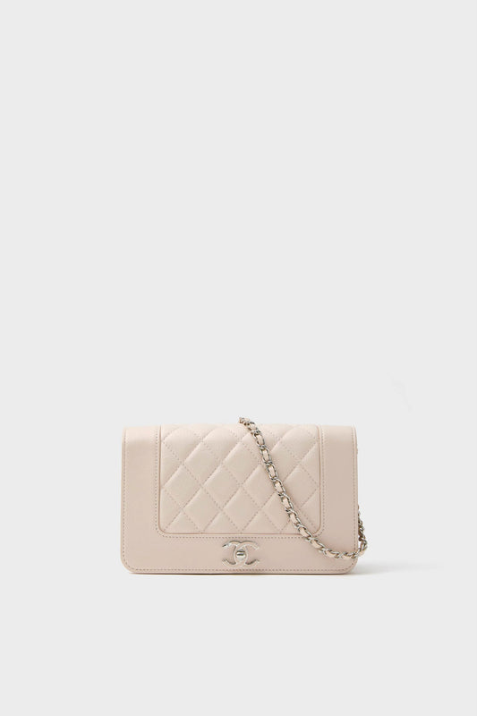 CHANEL Pink Cowhide Leather Wallet On Chain