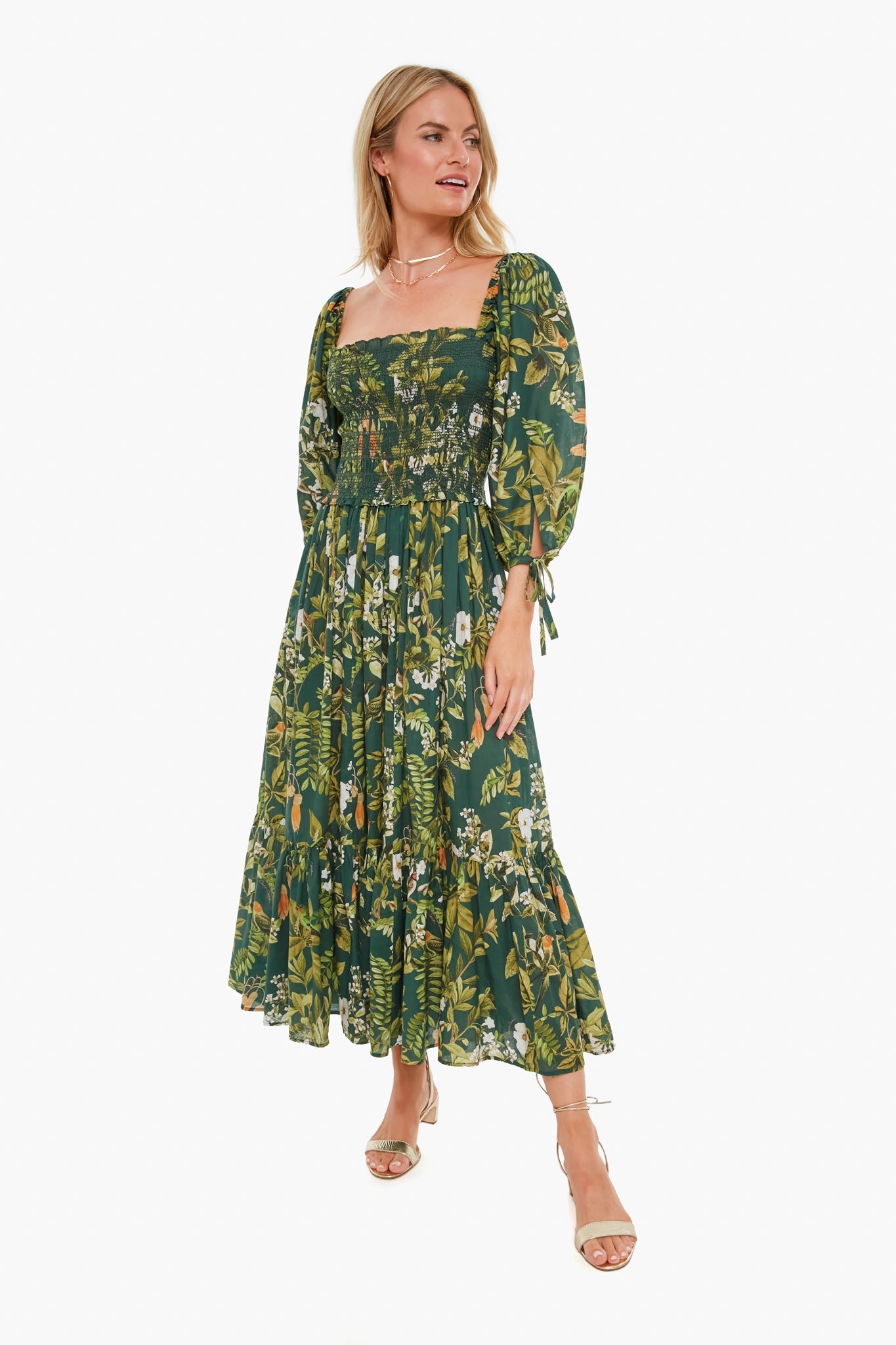 Botanical Birds Emerald Jazzy Dress