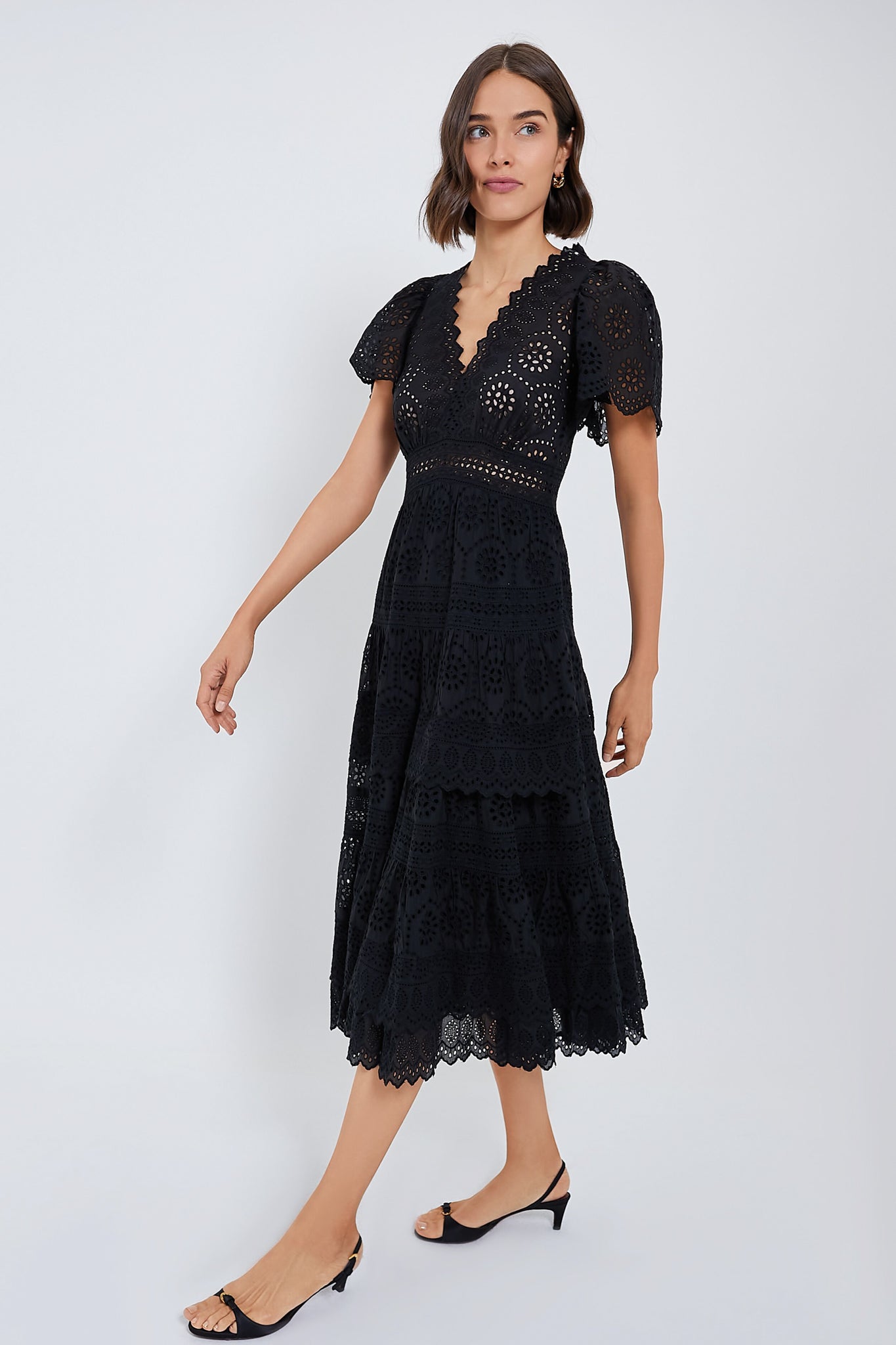 Black Lainey Embroidery Short Sleeve Dress