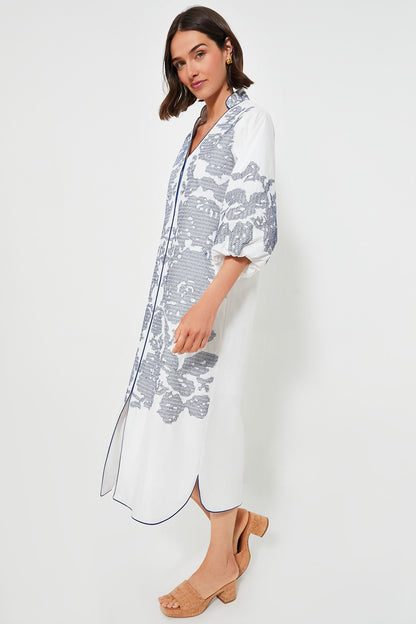 White & Blue Embroidery Arem Caftan