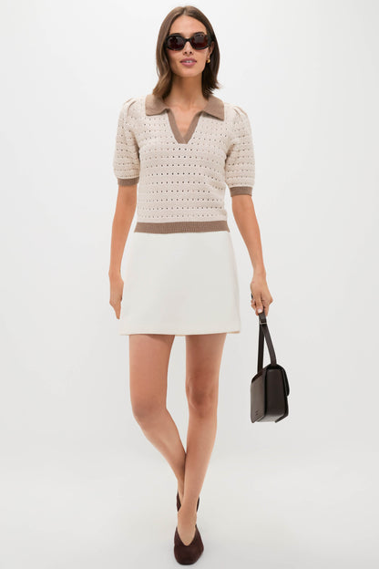 Cream and Tan Collared Short Sleeve Phil Sweater