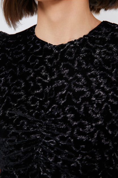 Black Sophia Burnout Velvet Puff Sleeve Dress