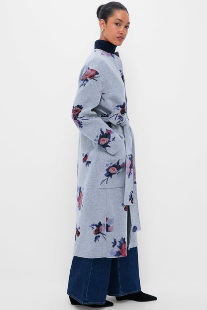 Painted Rose Grey Melange Oversize Belted Coat