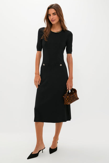 Black Knit Fit and Flare Mellor Midi Dress