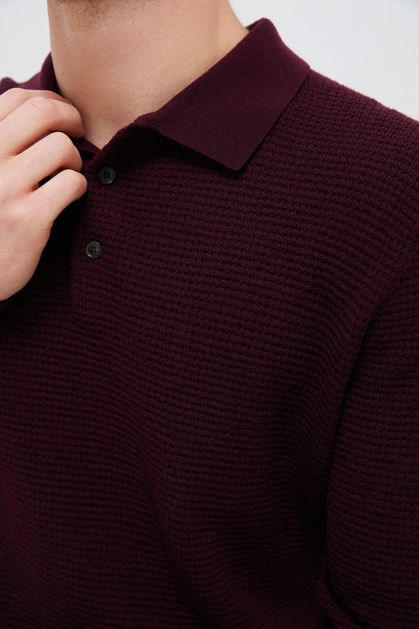 Burgundy Merino Waffle Polo