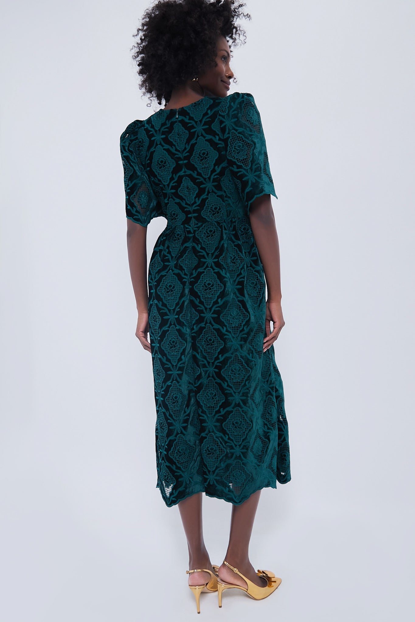 Green Velvet Eyelet Catalina Dress