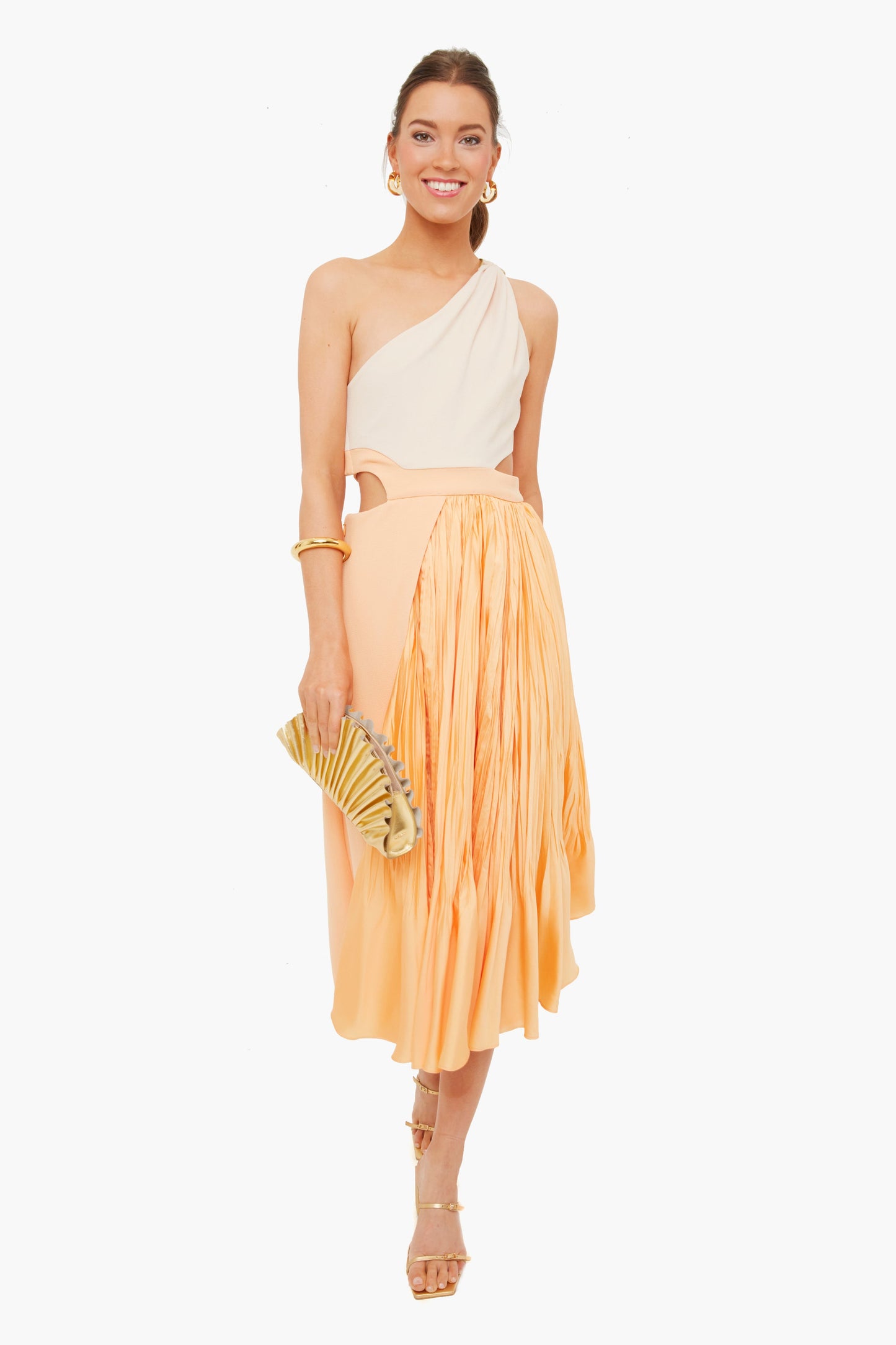 Almond Melon Angel One Shoulder Midi Dress