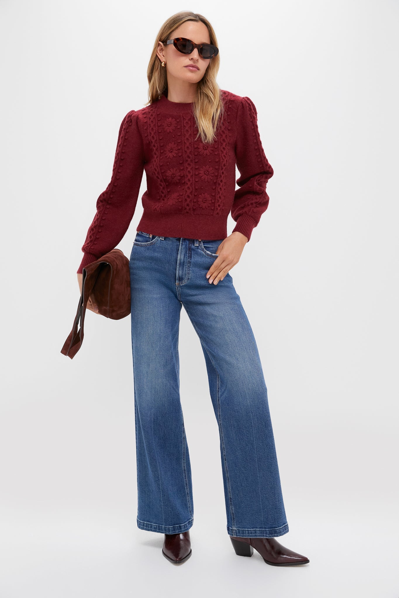 Merlot Embroidered Floral Frankie Sweater