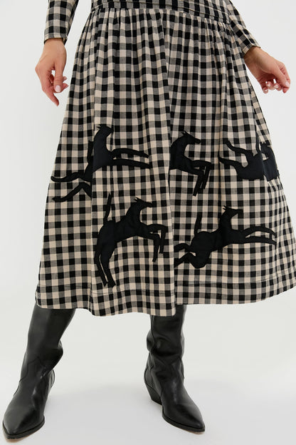 Black Plaid Malika Midi Dress