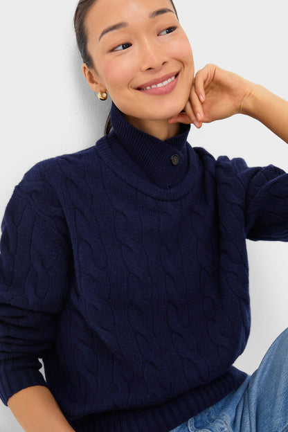 Hunter Navy Long Sleeve Collared Pullover Sweater