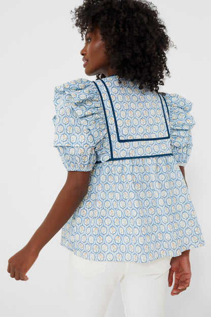 Blue Trellis Floral Rosaleigh Blouse