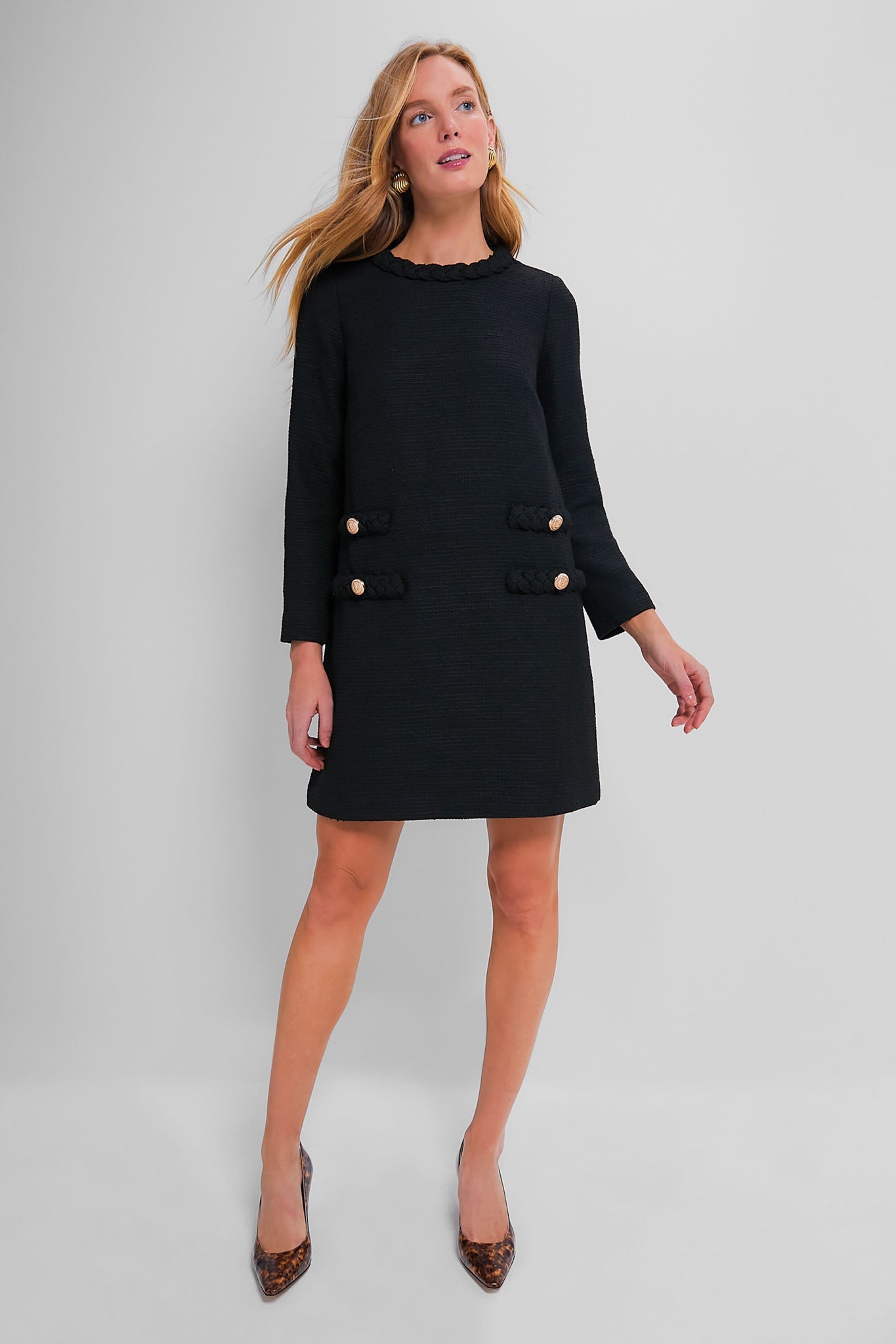 Black Tweed Long Sleeve Jackie Dress