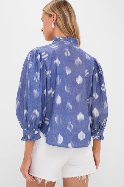 Exclusive Chatham Blue Ruffle Front Blouse