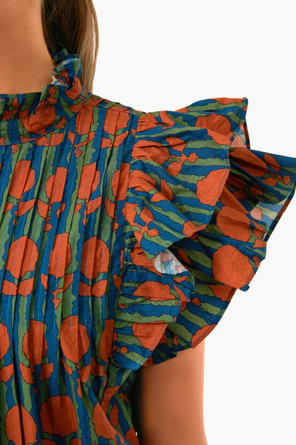 Cognac Istanbul Pintuck Ruffle Top