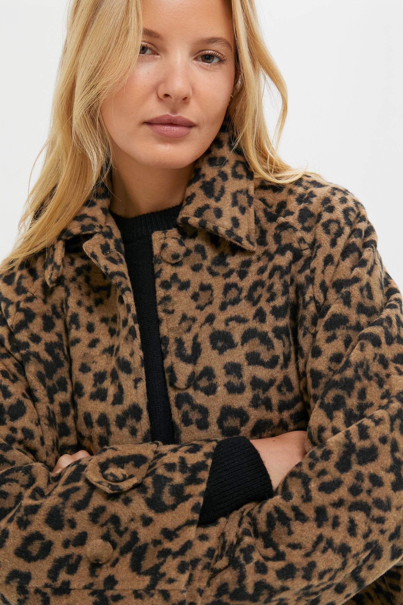 Brushed Wool Leopard Drew Short Trench Coat