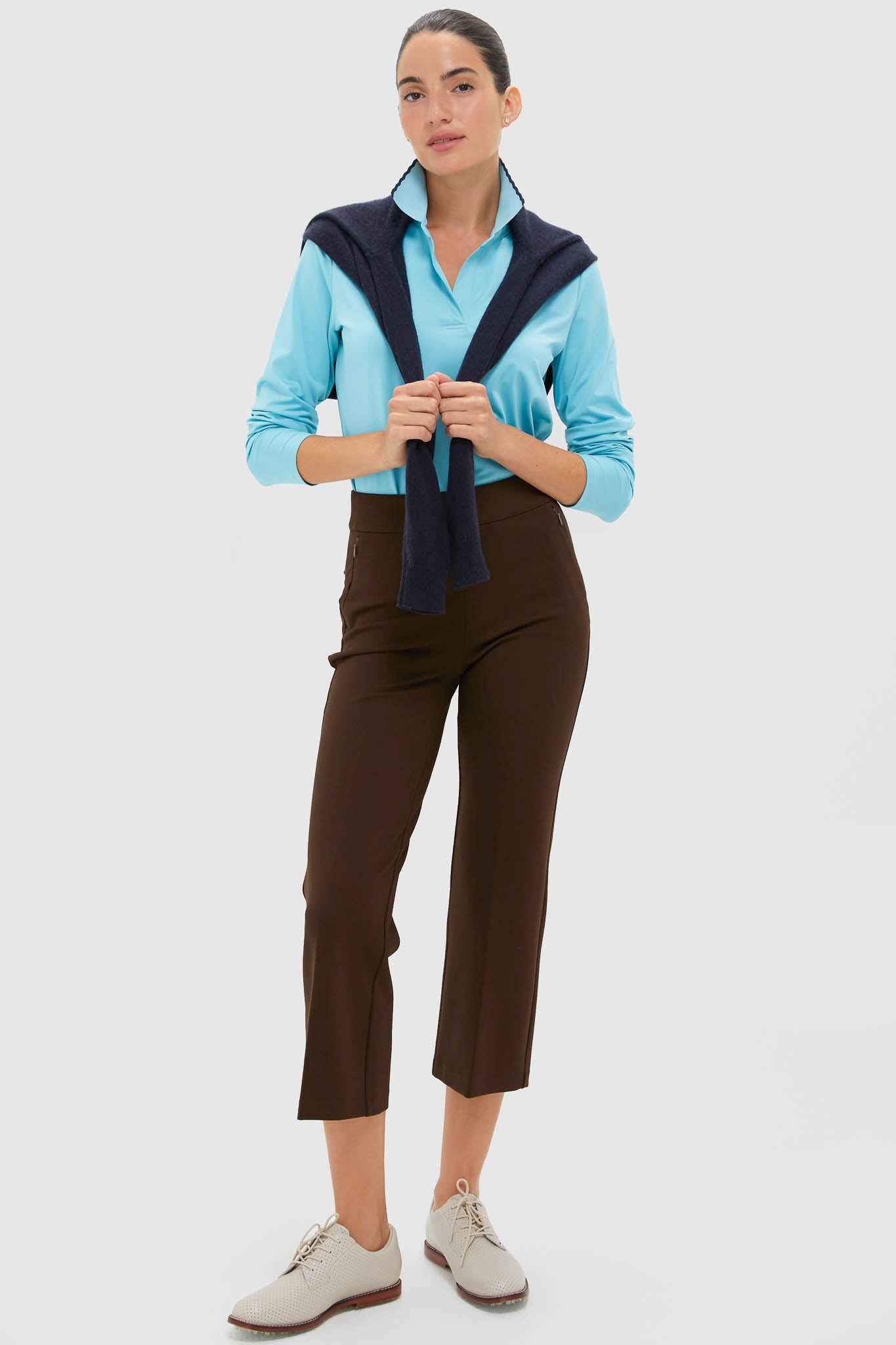 Milky Blue Long Sleeve Performance Jersey Caroline Polo