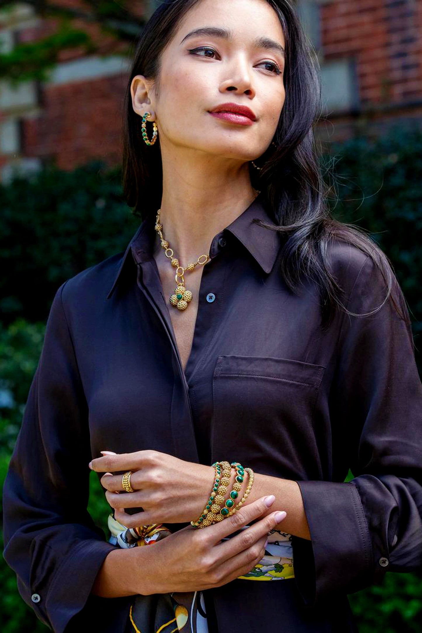 Berry Gem Petite Hinged Bangle - Malachite