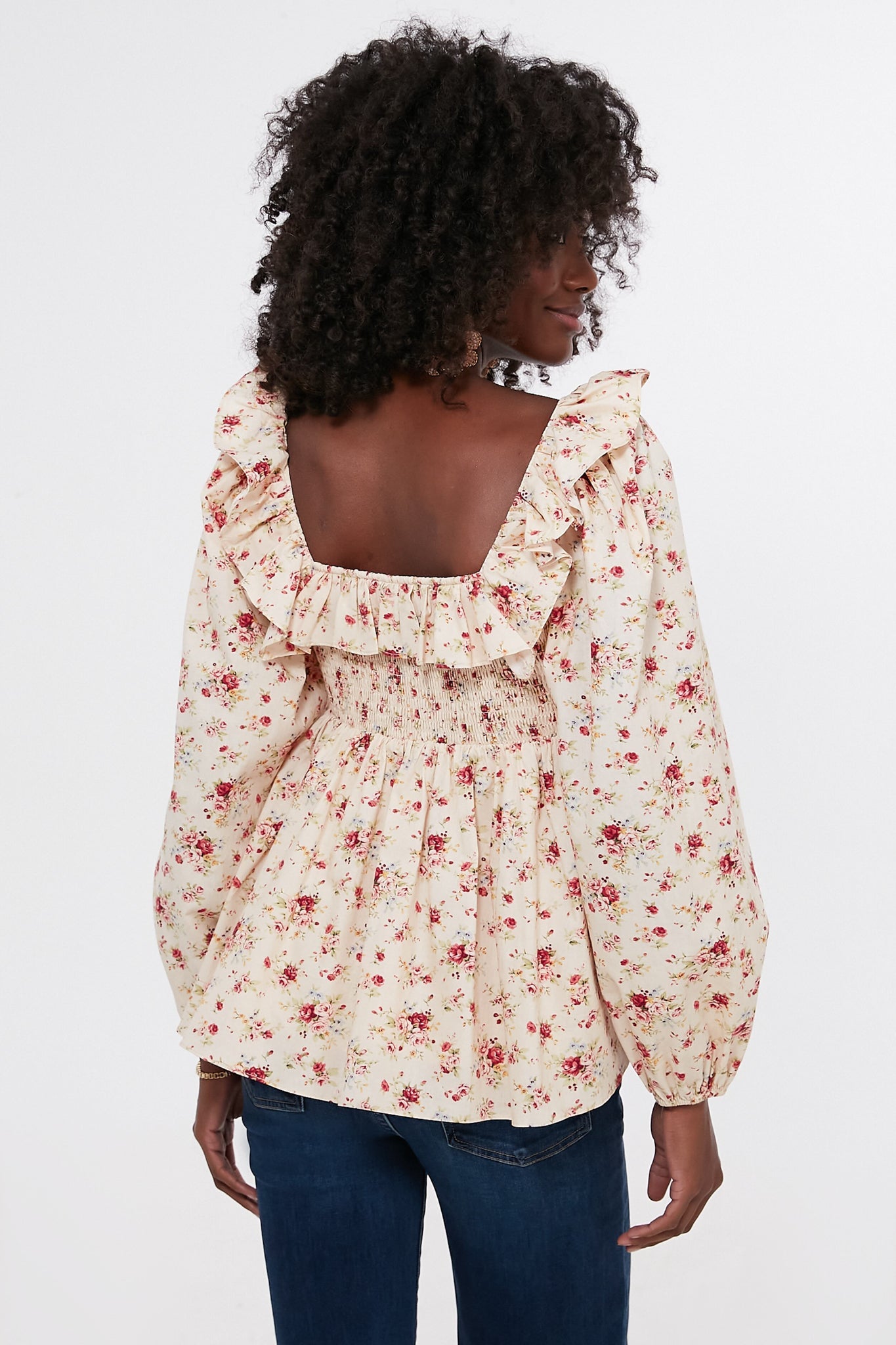 Cream Floral Ruffle Sleeve Addison Blouse