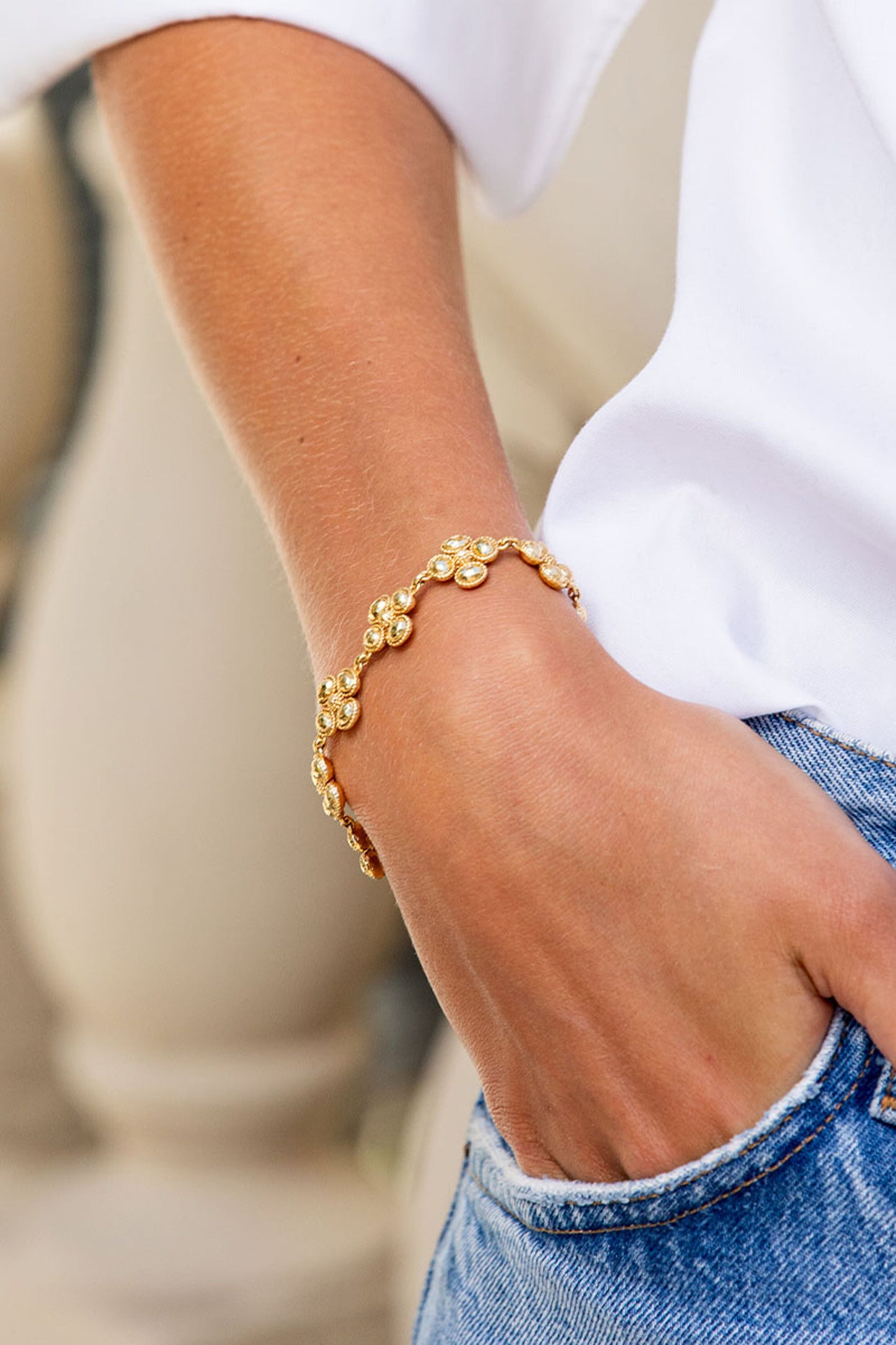Berry Clover Linear Bracelet, 7"+2" - Gold