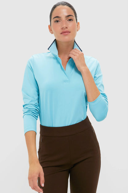 Milky Blue Long Sleeve Performance Jersey Caroline Polo