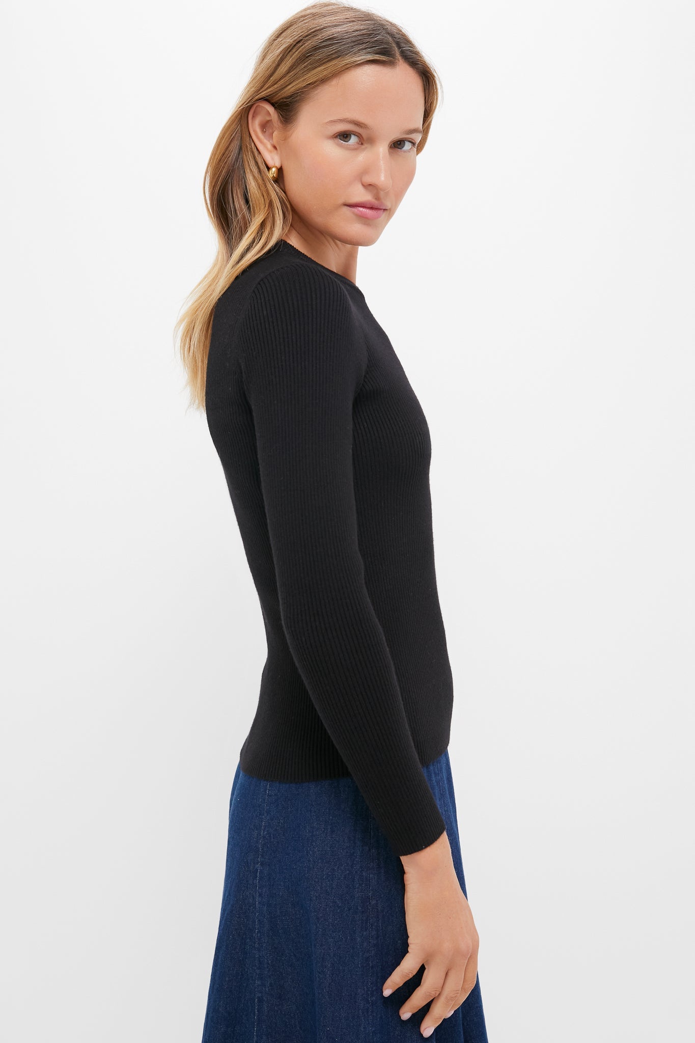 Black Alden Ribbed Crewneck