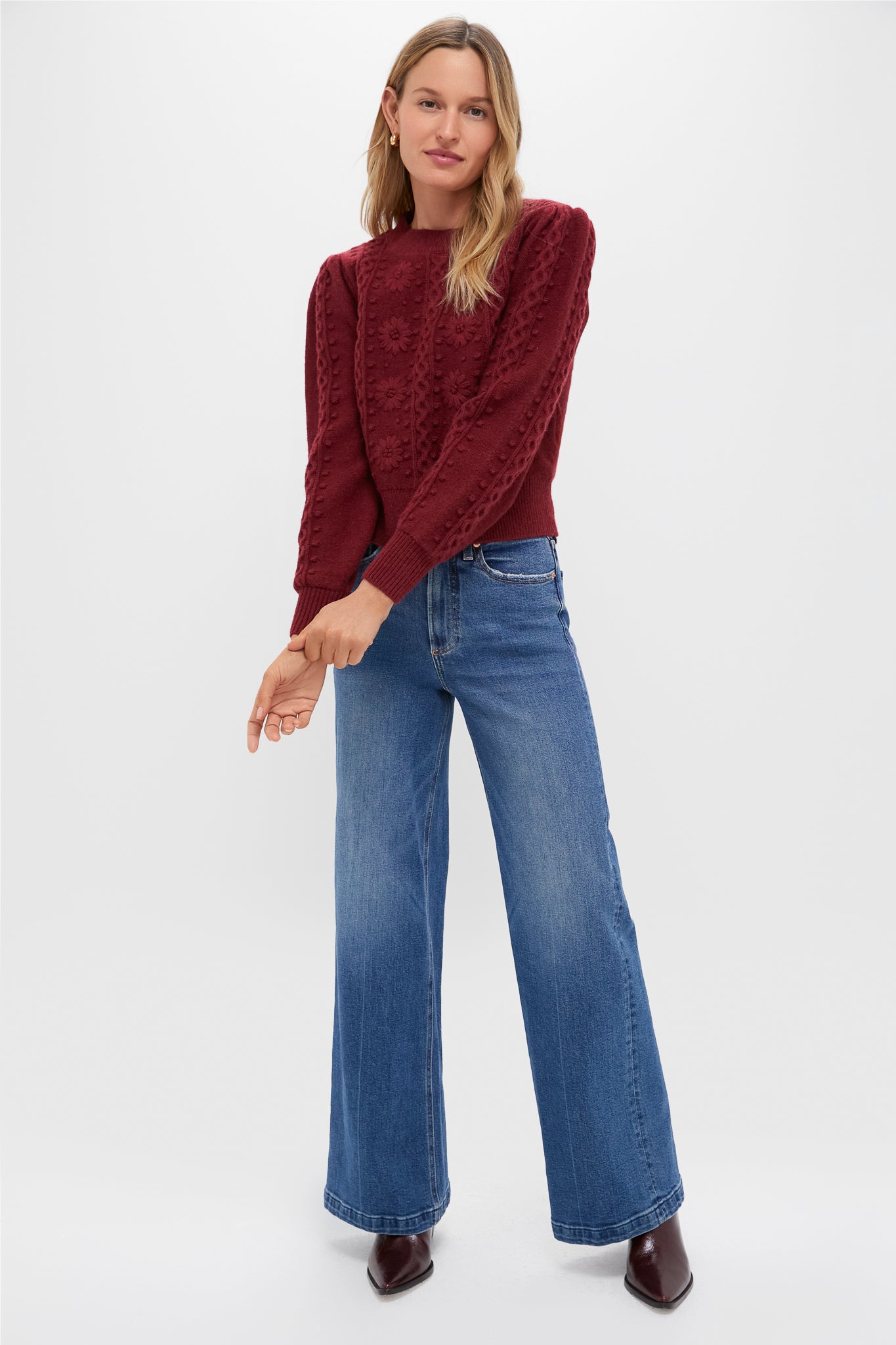 Merlot Embroidered Floral Frankie Sweater