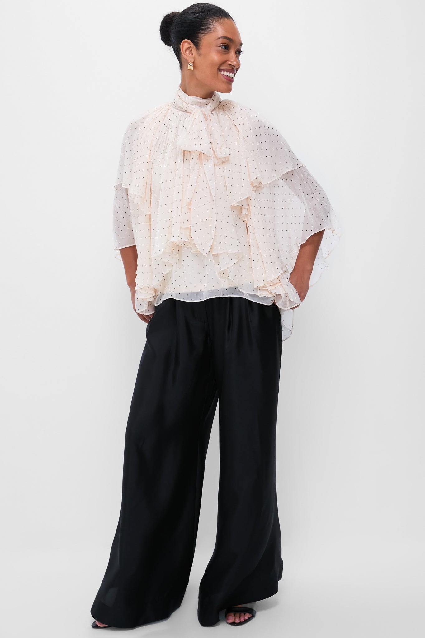 Cream Dot Hypnotic Cascading Blouse