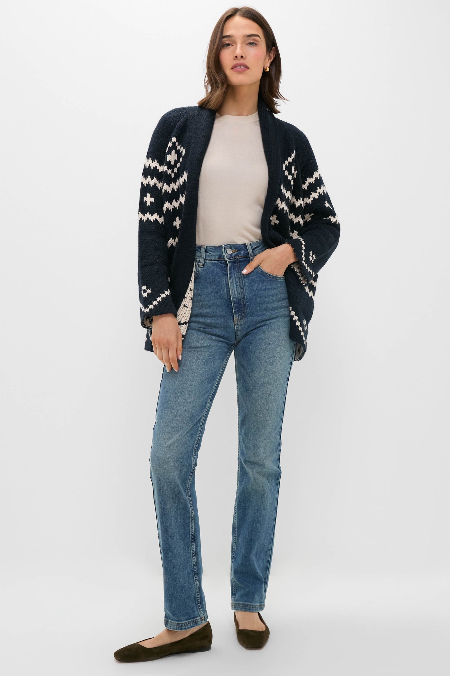 Navy and Cream Reversible Shepherd Cardigan