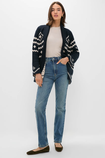 Navy and Cream Reversible Shepherd Cardigan