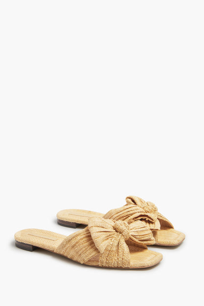 Natural Pleated Straw Daphne Flats