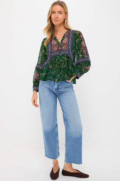 Green Melba Print Long Sleeve Top