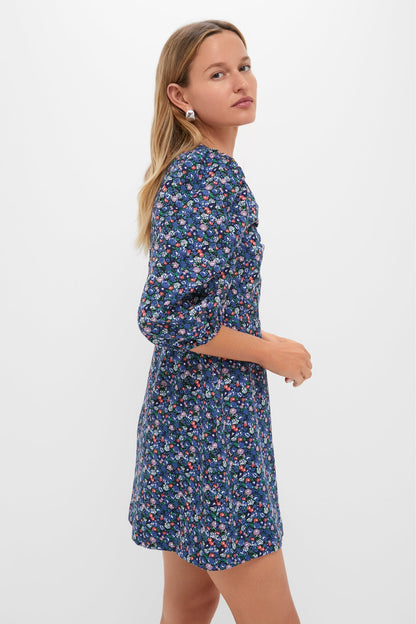 Black & Navy Corduroy Floral Keyhole Moore Mini Dress