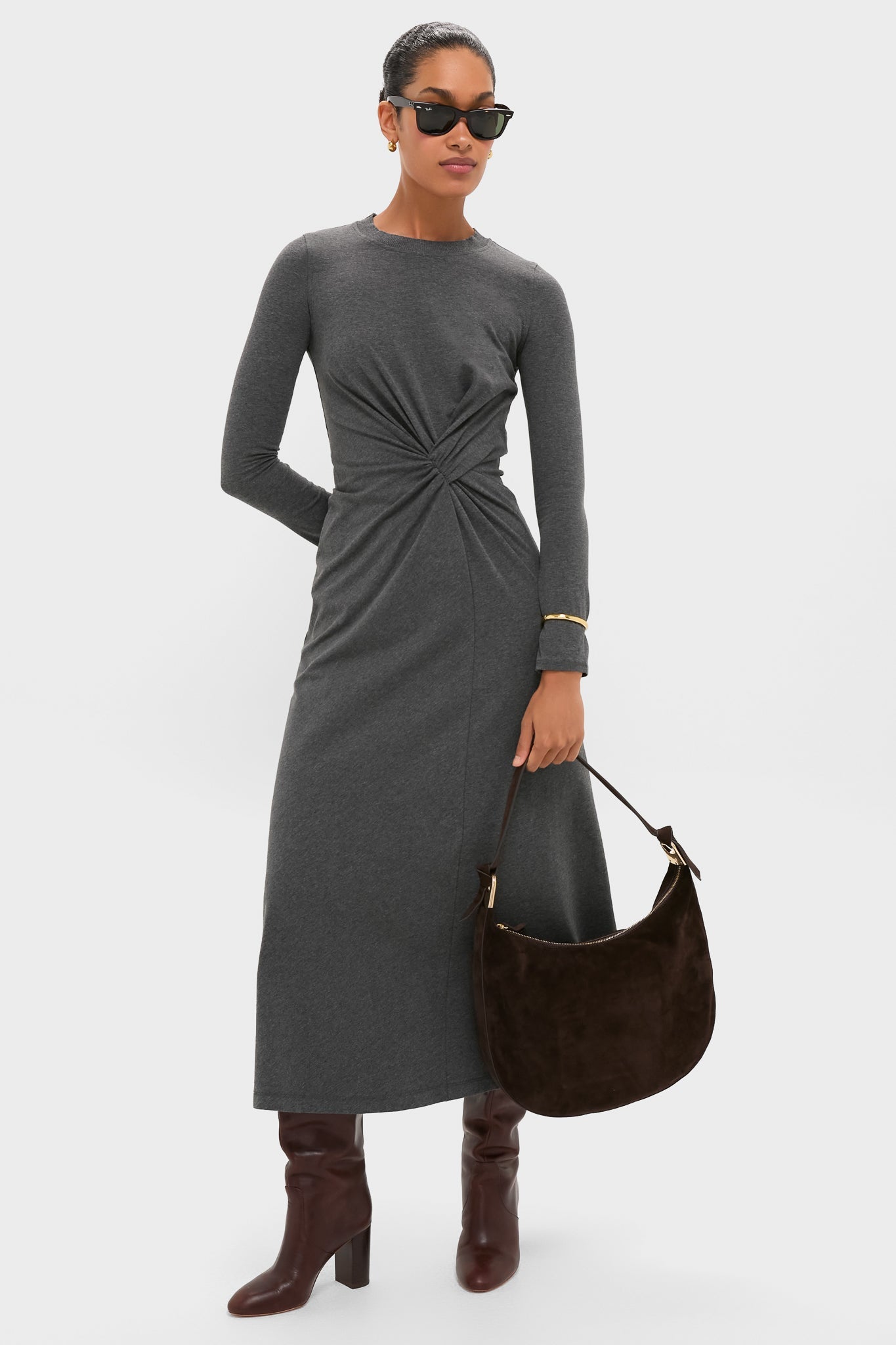 Heathered Charcoal Long Sleeve Volta Dress