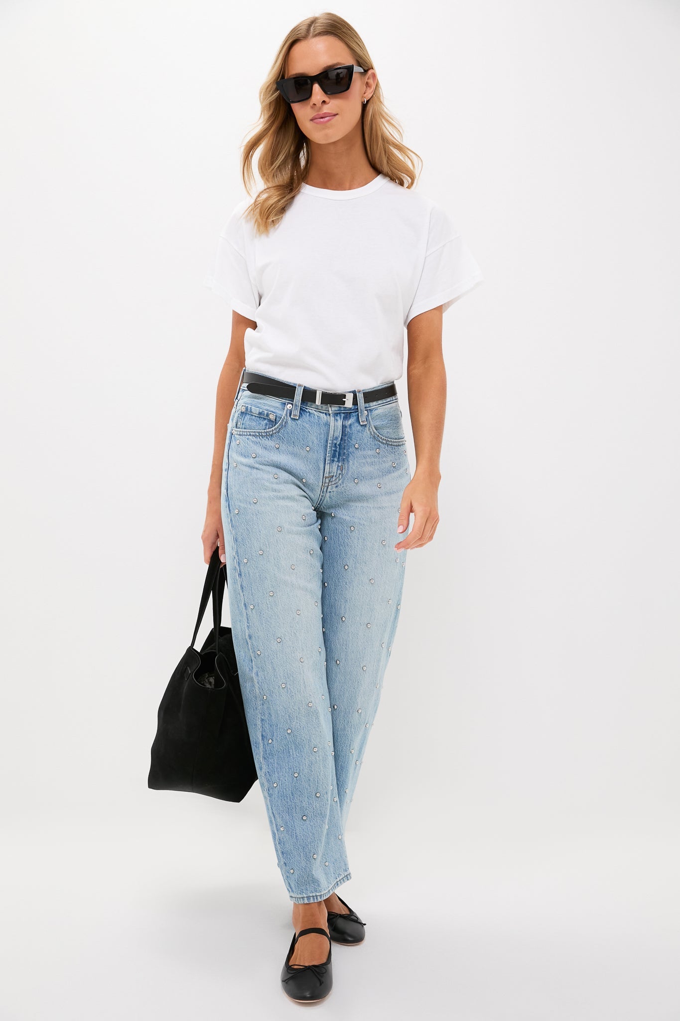 Aries Studded Lexi Mid Rise Bowed Straight