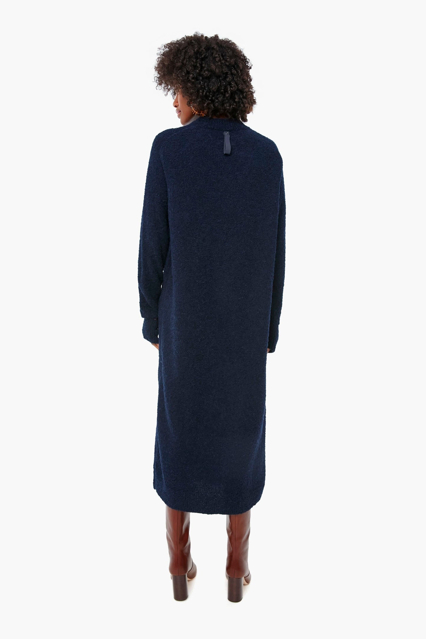Dark Navy Boucle Alpaca Slit Cuff Easy Dress