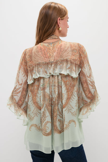 Mint Paisley Memento Flutter Blouse