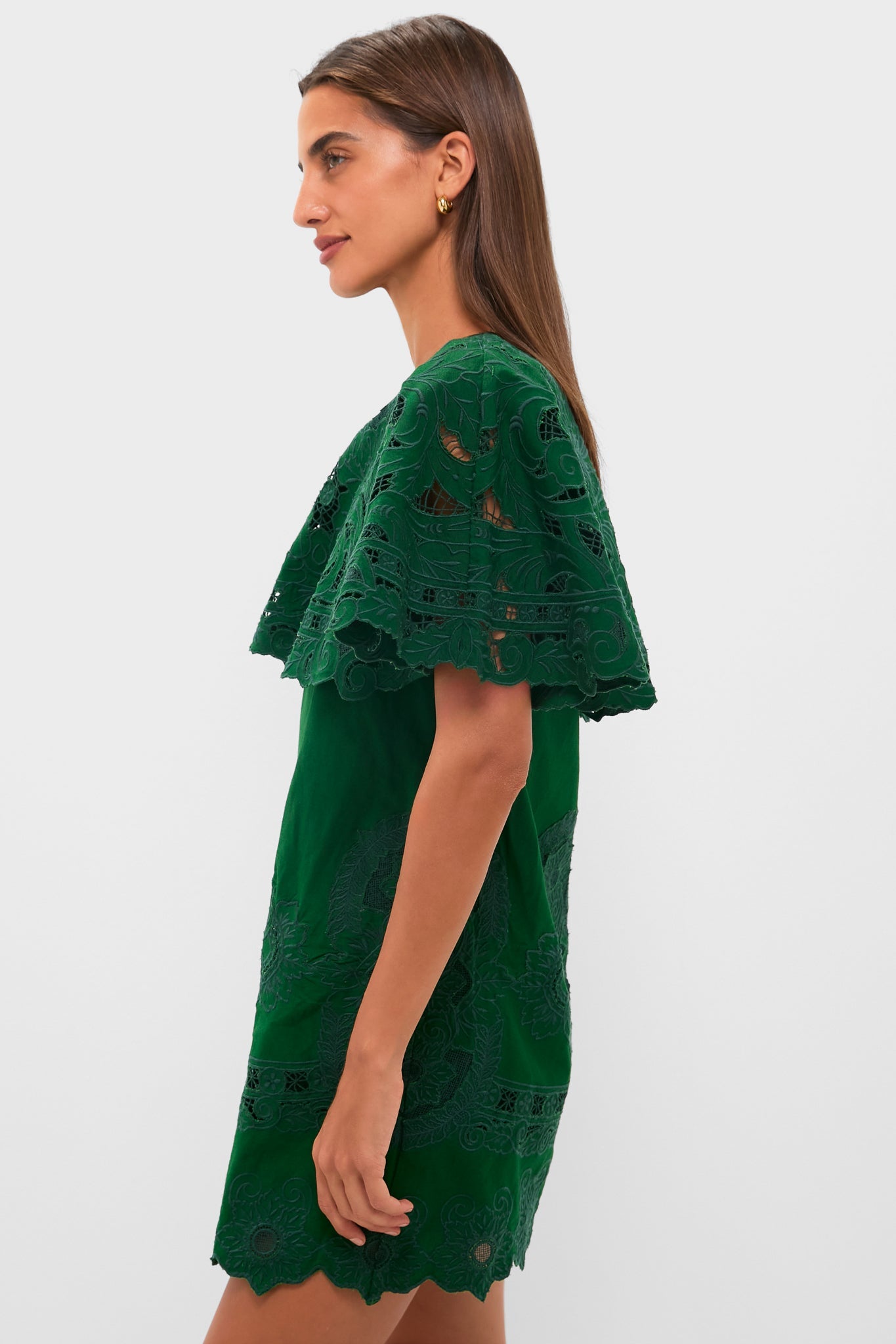 Green Ceci Embroidery Capelet Mini Dress