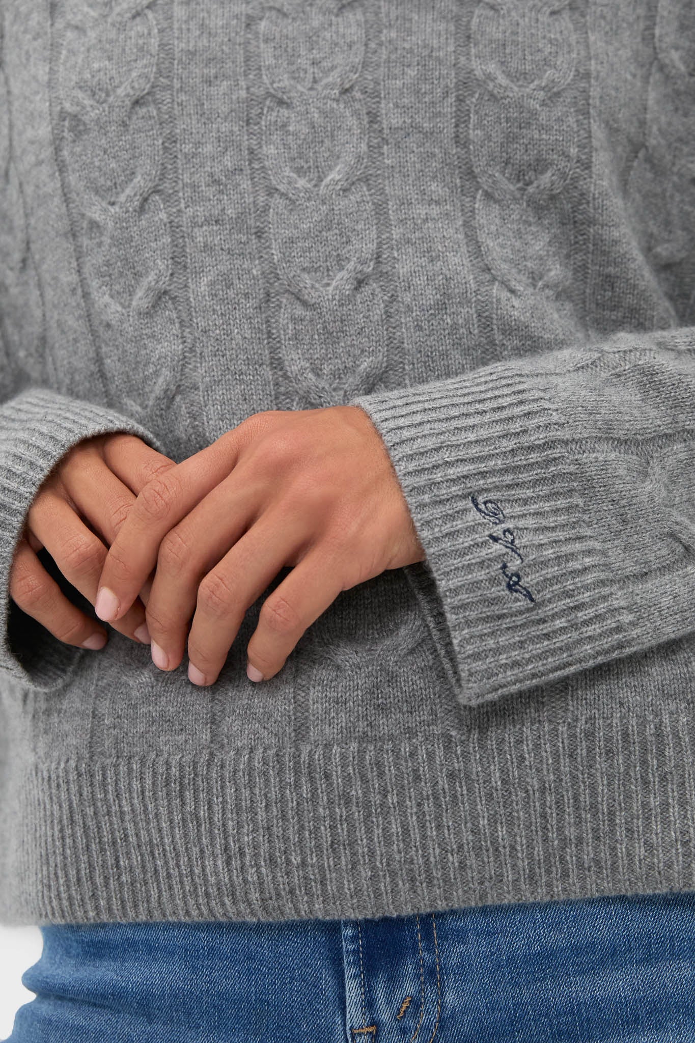 Shadow Gray Cashmere Eloise Cable Knit Sweater