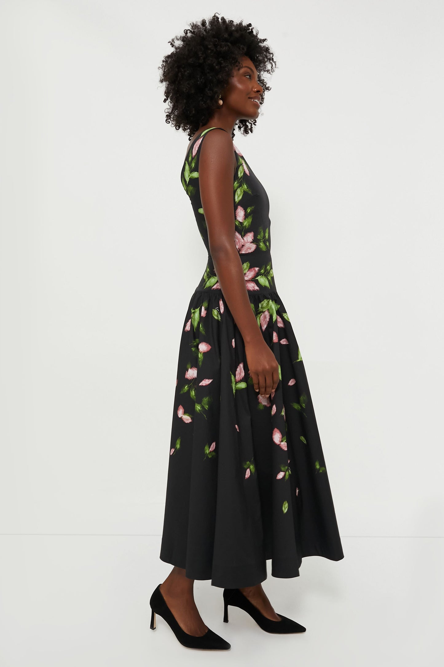 Black Floral Sleeveless Midi Dress